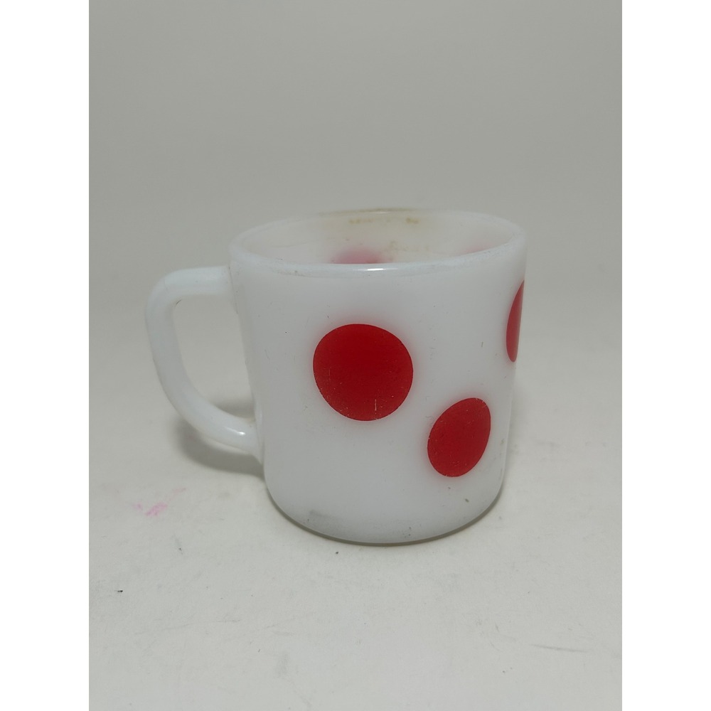 Federal Glass Red Polka Dot Milk Glass Mug Vintage Heat Proof‎ D Handle Cup